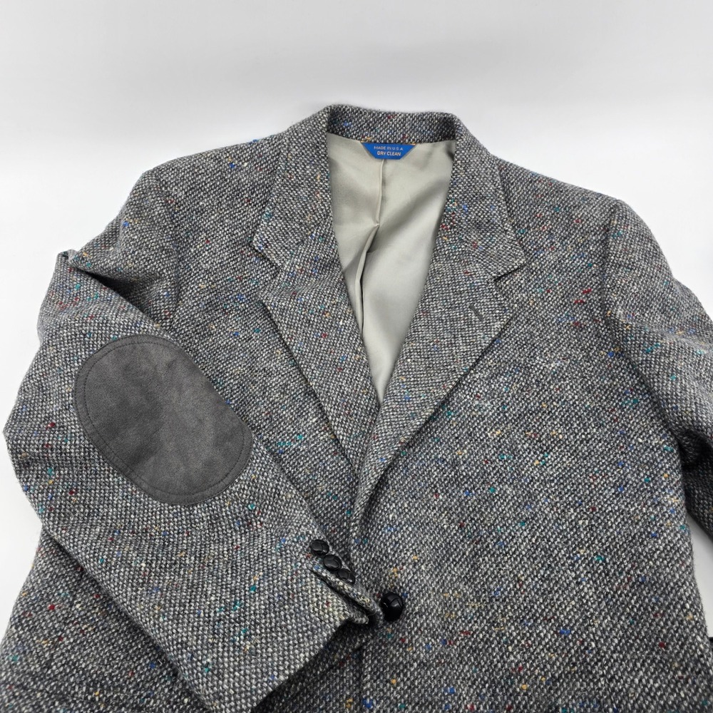 Pendleton Blazer Mens Donegal Tweed Wool Elbow Patches Grey Multi 44 Long